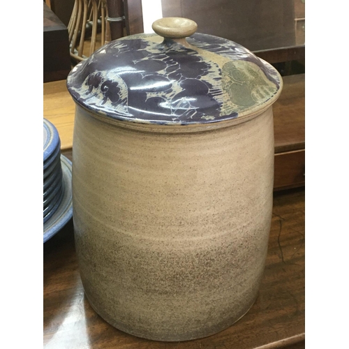 962 - A ceramic stone ware barrel with a removal top. 36cm tall approximately. This lot cannot be posted N... 