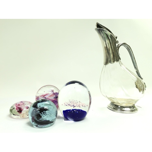 989 - A silver plated duck shaped claret jug and Caithness paper weights and other. This lot cannot be pos... 