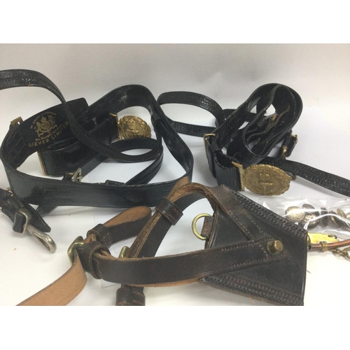 1538 - A collection of leather belts including a Gieves Royal Navy leather belt , Peal & Co London brown le... 