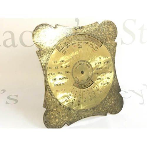 1822 - A Vintage Brass Indian Perpetual Calendar, dimensions 18x18cm. Postage category B. NO RESERVE