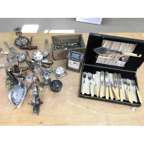 1823 - A collection of silver plated cutlery and other oddments including corkscrews. NO RESERVE