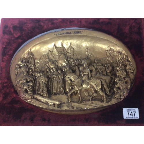 747 - Two framed three dimensional plaster plaques The Siege of Jerusalem and the Triumphal Entry. (2)