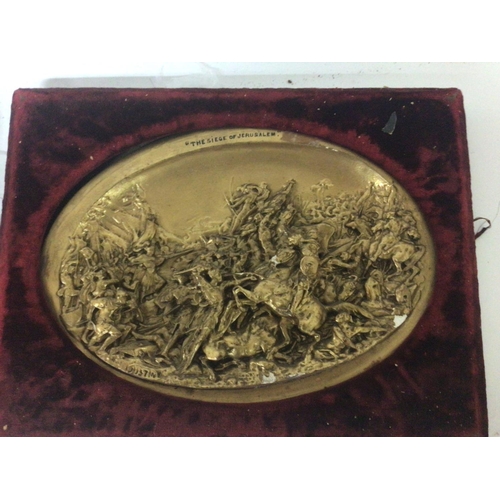 747 - Two framed three dimensional plaster plaques The Siege of Jerusalem and the Triumphal Entry. (2)