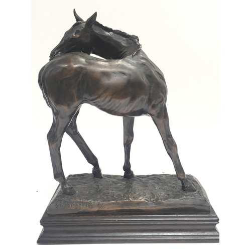 749 - Gill Parker bronze sculpture study of a Foal, titled Bliss. Dated 1982. Approximately 23cm tall. Pos... 