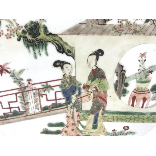 829 - A Chinese Famille Verte porcelain panel, 22cm wide. This lot cannot be posted