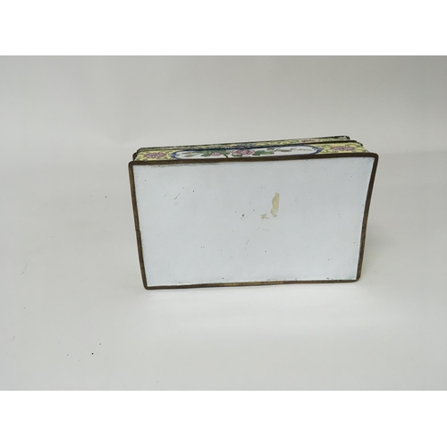 853 - A Chinese yellow enamel box of rectangular shape with a hinged lid 16cmx10cm