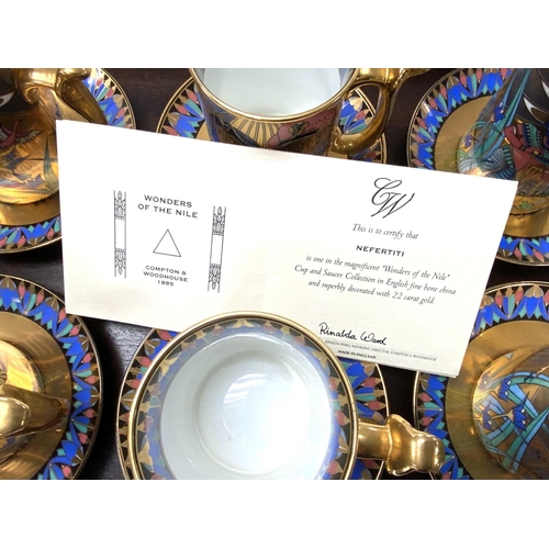 1008 - 6 Compton and Woodhouse Wonders of The Nile cups and saucers together with issued gallery tray (D)