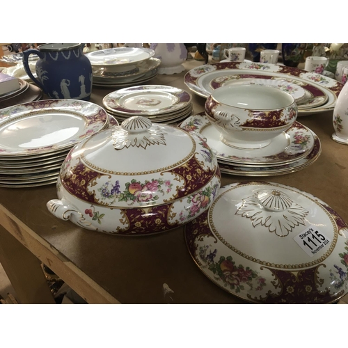 1071 - A part dinner service with a patterned boarder retailed by Waring & Gillow. NO RESERVE