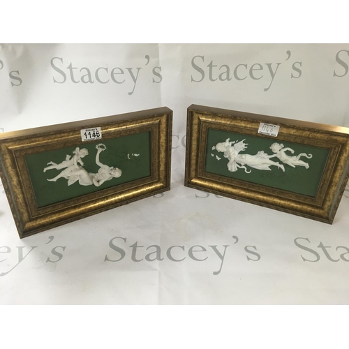 1146 - Two ceramic plaques and an Italian ceramic framed mirror.