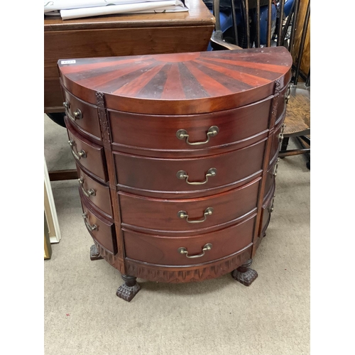 1333 - A reproduction half moon shaped chest of drawers. 76cm x 67cm x 33cm. NO RESERVE