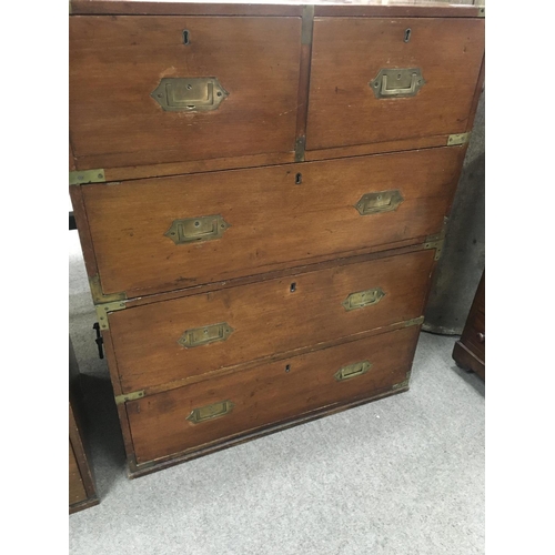 1338 - A small brass bound mahogany campaign chest fitted with two short and two long drawers. 75 cm x 45 c... 