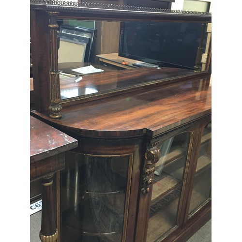 1350 - A Quality Early Victorian Walnut credenza with a raised mirrored back with gilded pillar supports ab... 