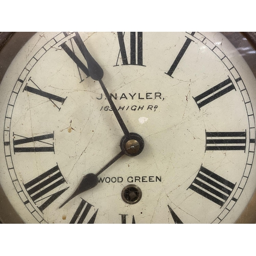 1400 - A late 19th century wall clock, J Nayler 163 High Road ,Wood Green. This lot cannot be Posted