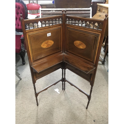 1412 - An Edwardian folding screen with mahogany inlay and a stool screen.