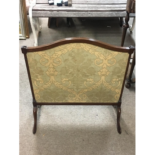 1412 - An Edwardian folding screen with mahogany inlay and a stool screen.