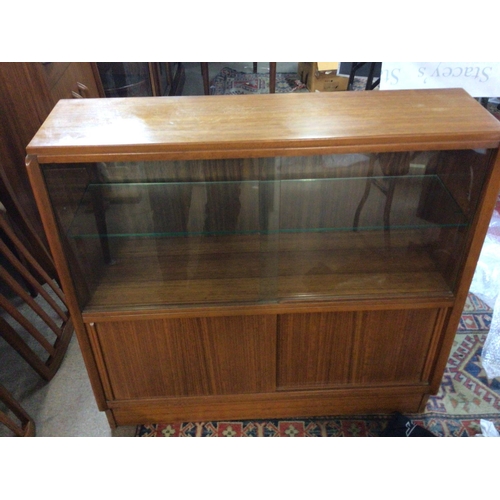 1419 - G-Plan Mid century design glass and teak bookcase and a corner desk bureau , dimensions 33x92x85cm