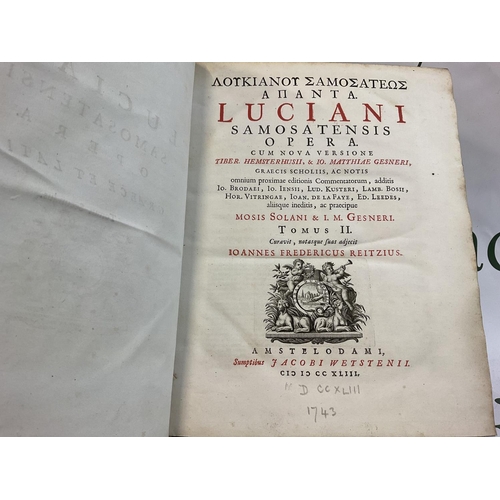 1856 - Three Vellum bound early 18th century Latin books including Lucian of Samosata volumes including Ind... 