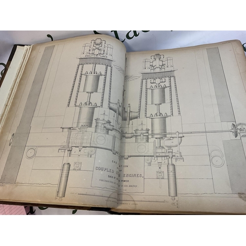 1861 - A mid 19th century Victorian book, The Imperial Cyclopedia of Machinery. Half leather bound with num... 