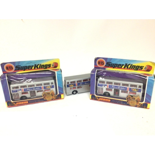 2025 - Two boxed Matchbox die cast Super King K.15 Silver jubilee buses and one unboxed. NO RESERVE