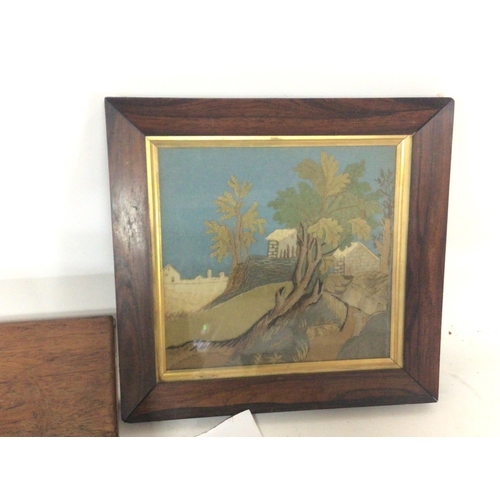 817 - A rosewood framed Victorian embroidered picture and a rosewood box (2). NO RESERVE