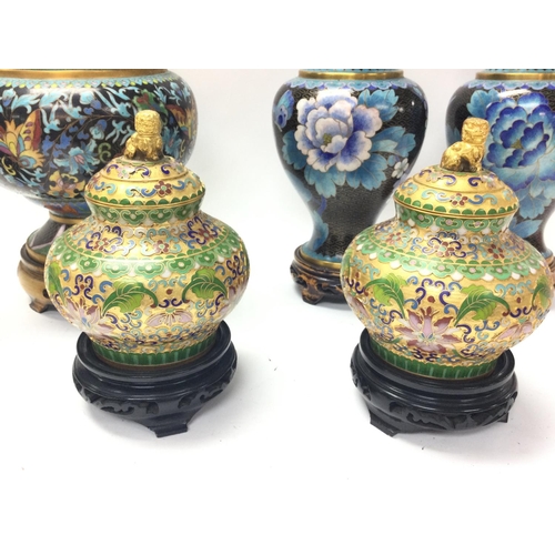 944 - Six Chinese cloisonnÃ© vases in various sizes and designs.