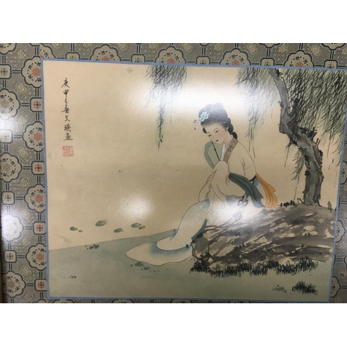 946 - Three framed Japanese silk painting. Postage D NO RESERVE