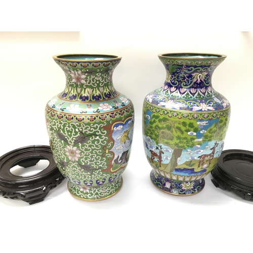 952 - Two Chinese cloisonne enamelled vases both appear in good condition with no obvious damage. 31cm tal... 