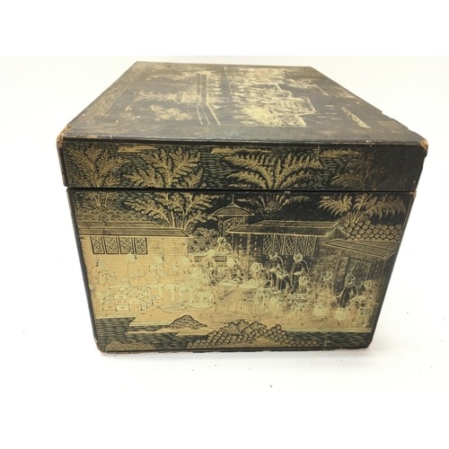 954 - A 19th century Chinese lacquer box. 28cm wide 21deep and 17cm tall.