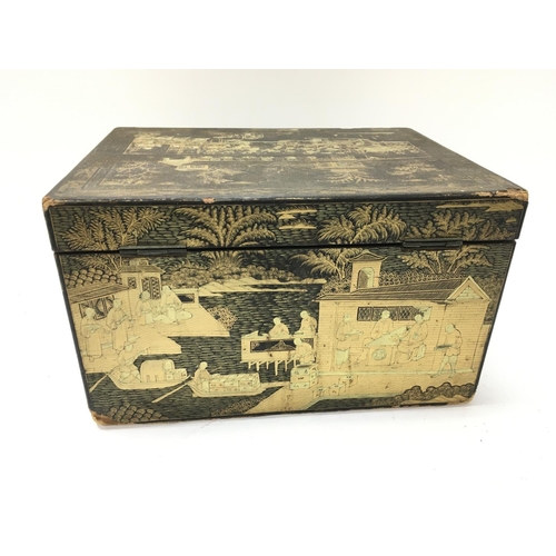 954 - A 19th century Chinese lacquer box. 28cm wide 21deep and 17cm tall.