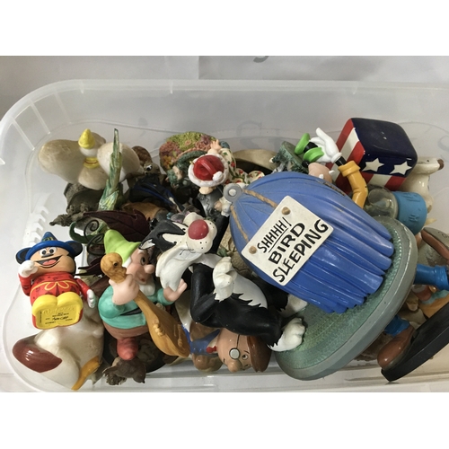 169 - Box of figurines including Disney, Looney Tunes, dream dragons, a small snow globe and other items.