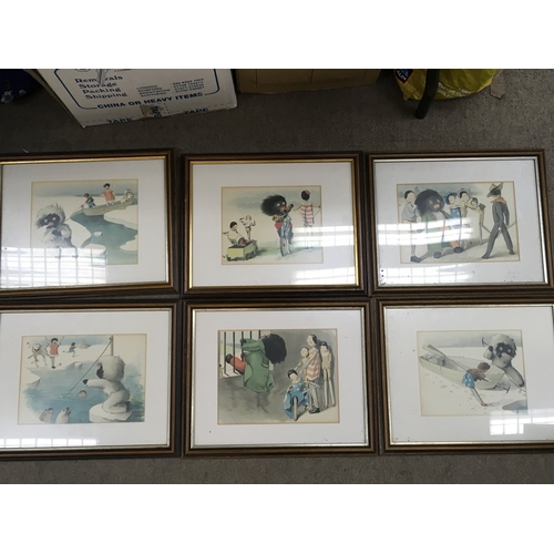 174 - A collection of vintage framed golly prints