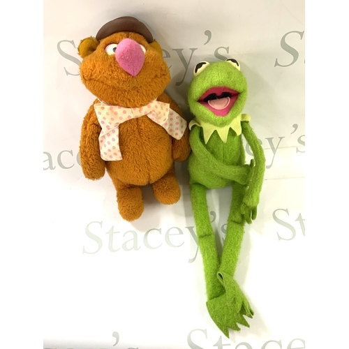 190 - A collection of vintage play worn dolls and soft toys including Kermit the Frog and Fozzie bear etc.... 