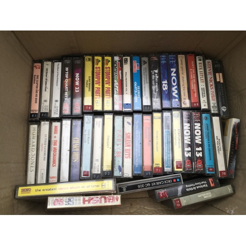 206 - Two boxes of audio cassettes by various artists including Queen, Peter Gabriel and others.