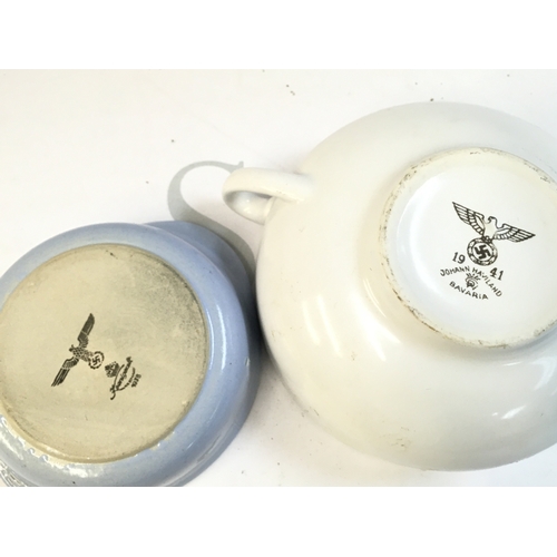 216 - WW2 German SS Reich 1942 cup, saucer and two dishes