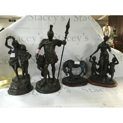 238 - 4 Bronze figurine sculptures which are vintage soldiers and characters.