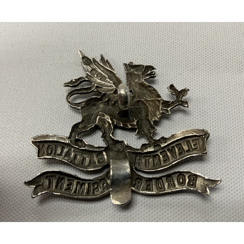 251 - First World War Silver Cap Badge for the Eleventh Battalion Border Regiment, hallmarks for London 19... 