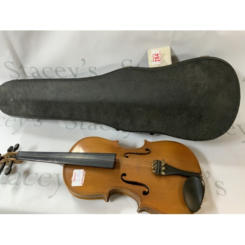 284 - 2 violins, 1 including a case, made in China (Skylark) and the other violin is also made by Skylark ... 