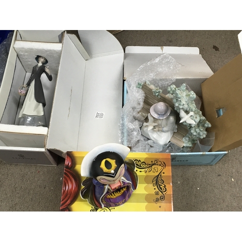 328 - Lladro boxed figures including Tokens of love, girl on a bench feeding doves and a boxed Disney show... 