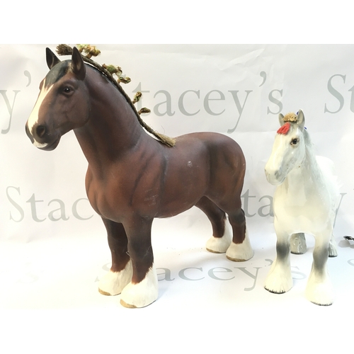 329 - Beswick horse figures Burnham Beauty and white Shire horse , 27 and 21 cm tall. This lot cannot be p... 