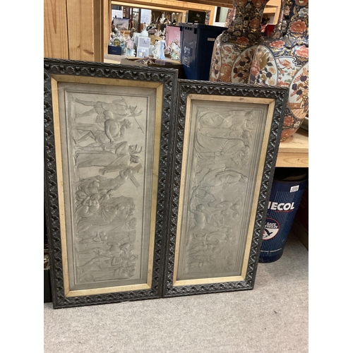 370 - A pair of Victorian oak framed prints including Christ led to Crucifiction. Frame Dimensions 38x80cm... 