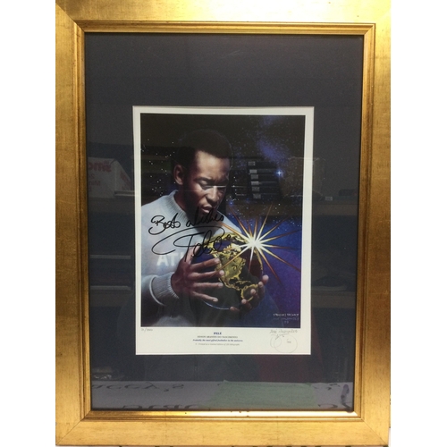 450 - A framed and glazed limited edition signed print of Pele, numbered 71/350, approx 45cm x 59cm. Comes... 