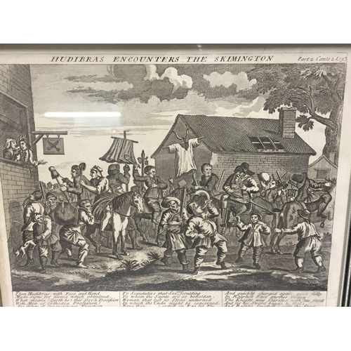 489 - A collection of three framed engravings in the Hogarth style