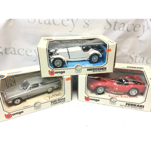 520 - Boxed Burago model cars including Ferrari 250 Testa Rossa (1957) , Mercedes Benz SSKL (1931), Rolls ... 