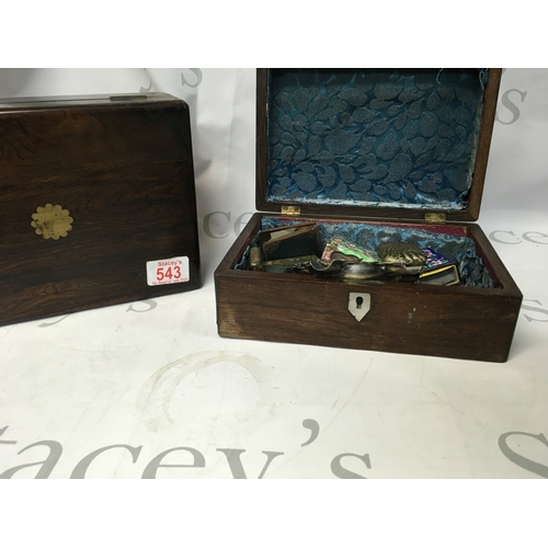 543 - 2 unusual rosewood writing tops and brass bound boxes. Approximately 24cm wide and 18cm deep. Postag... 