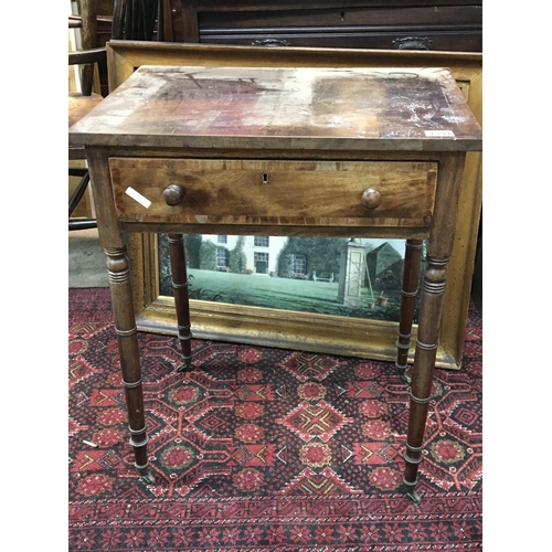 551 - A late George III mahogany side table the rectangular top above a single drawer on ring turned legs ... 