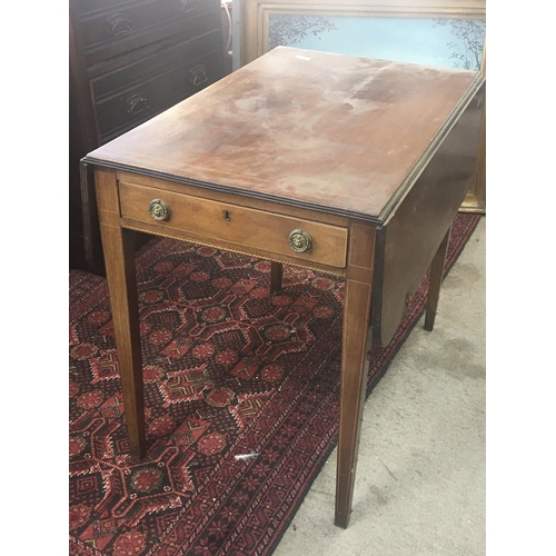 553 - A Mahogany Pembroke table the twin flap top with boxwood banding fitted with an oak lined drawer. NO... 