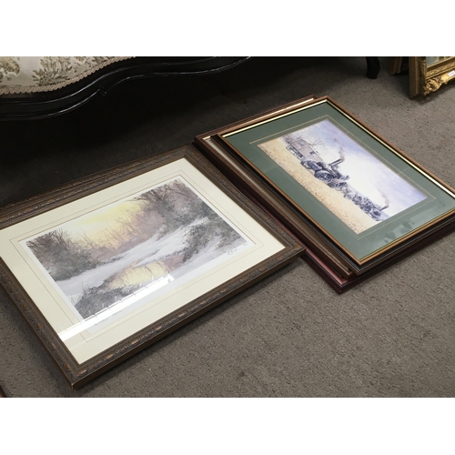 567 - A Collection of framed watercolours and prints depicting rural and nature scenes including some by B... 