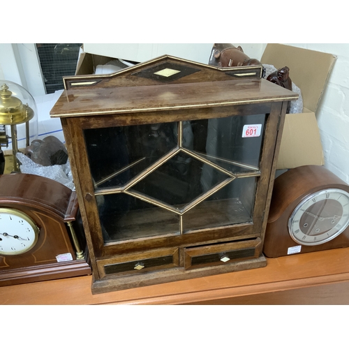 601 - A small glazed Edwardian wall cabinet with 2 lower drawers. (D)