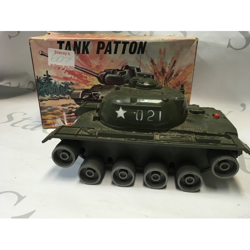 607 - A vintage tank Patton tank toy, a battery operated toy made in Japan. Also there is a vintage Pelham... 