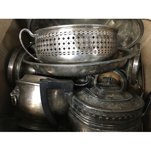 621 - A collection of silver plate including dishes, candlestick and and antique Victorian pot.